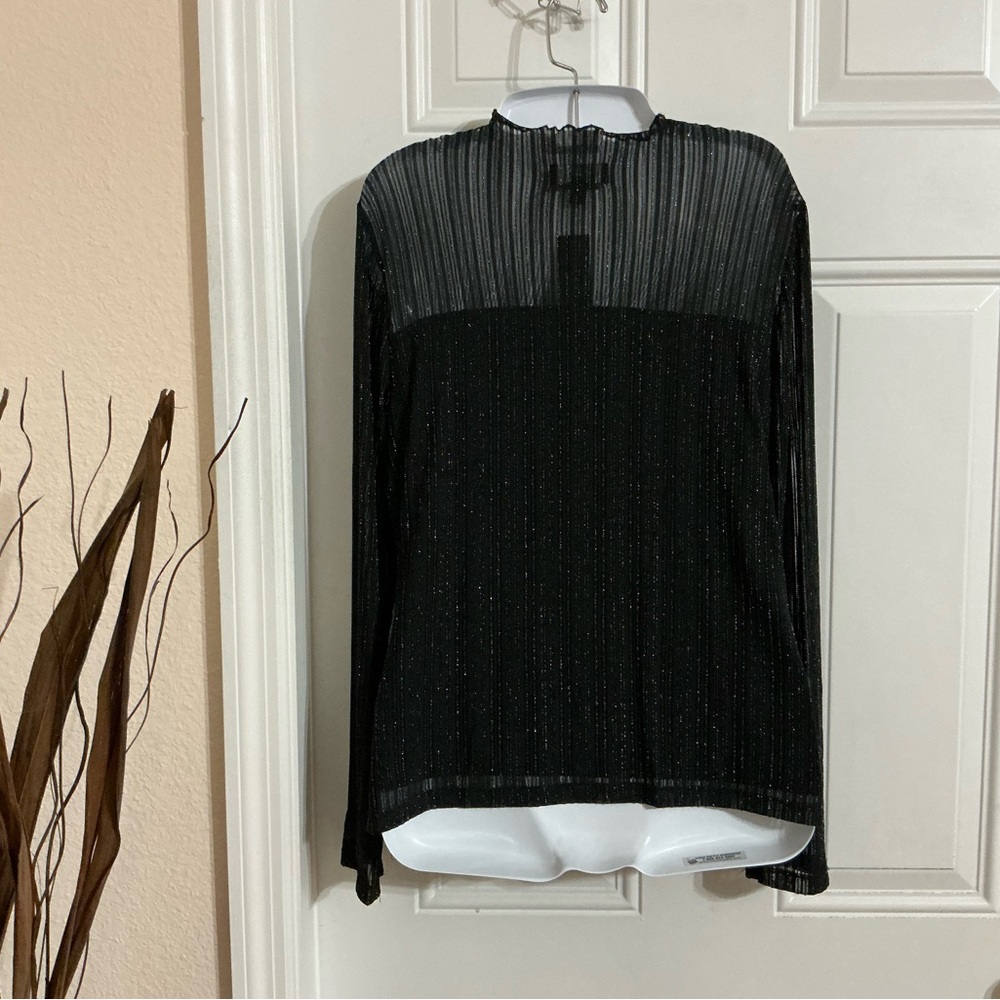 Adiva Black Shimmer Long Sleeve Blouse Size L - Picture 3 of 5